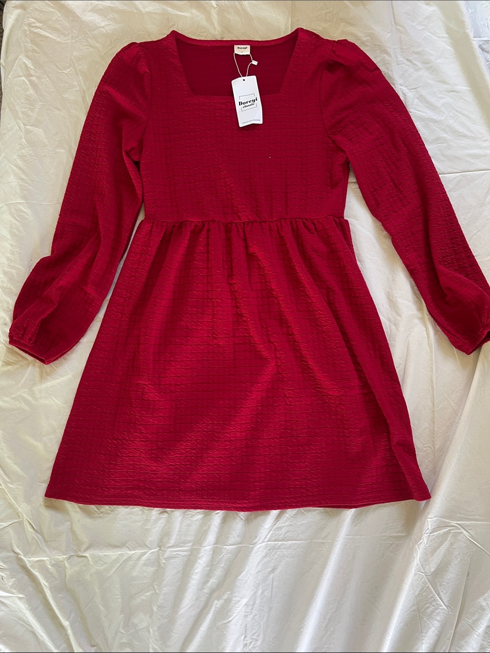Amazon Red Long-Sleeve Square-Neck Dress